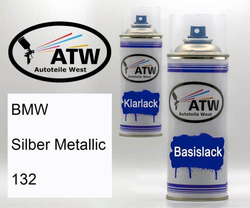 BMW, Silber Metallic, 132: 400ml Sprühdose + 400ml Klarlack - Set, von ATW Autoteile West.